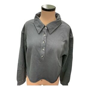 Perfect White Tee Vinny Fleece Henley Sweatshirt Women's Size Large Charcoal